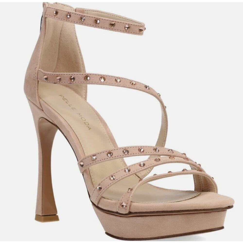 NEW Pelle Mode Womens Neela Blush Kid Suede Leather Platform Strappy Heels 10